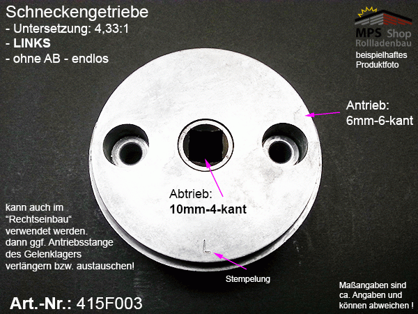 415F003, Schneckengetriebe, Untersetzung 4,33:1-L