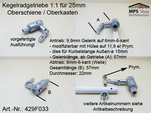 Kegelradgetriebe, Jalousie, Raffstore-Getriebe, Serie 429Fxxx - 1:1