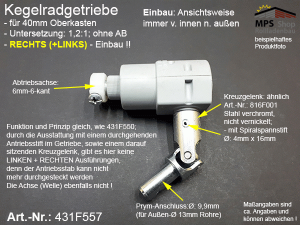 431F557, Jalousie-Getriebe, Raffstore-Getriebe 1,2:1, 40er Oberkasten