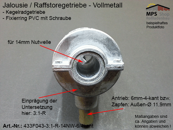 433F043 - 3:1-RECHTS - Welle 14NW - Antrieb 6/4kant