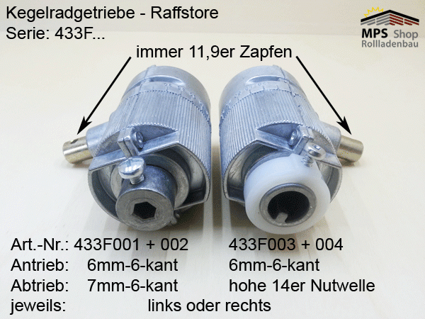 Jalousie-Getriebe, Raffstore-Getriebe, Serie 433Fxxx - 3:1