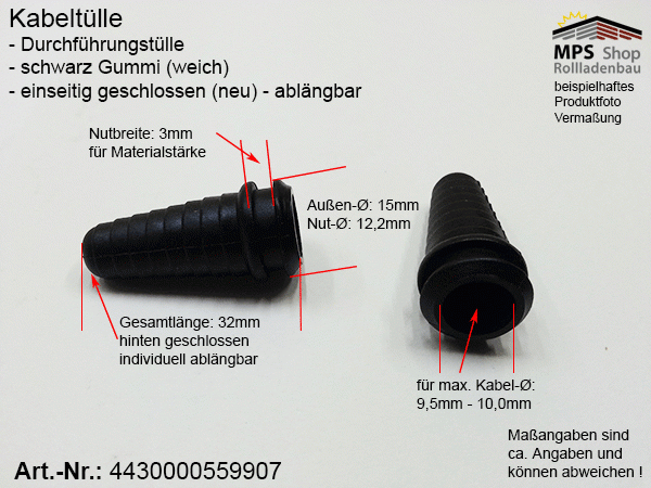 100 x Gummitülle für Kabel Ø 1,75-3,5mm schwarz Länge 20mm