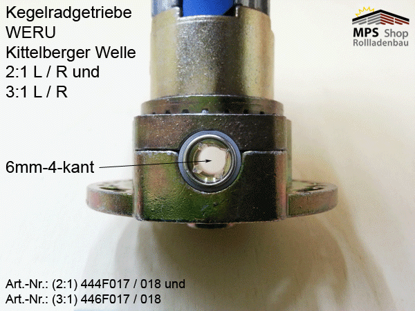 446F017 Links, 3:1 - Kegelradgetriebe, WERU-KBW, kl.Fuß, Flansch