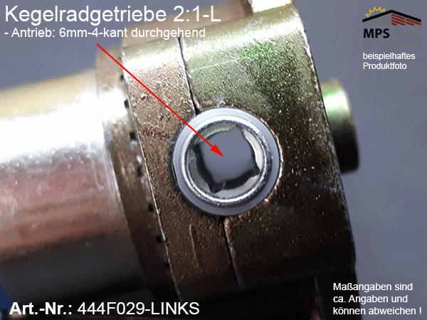 444F029-L (links) Kegelradgetriebe 2:1 WERU-Kopf SW40 (38mm) kl.Fuß Flansch