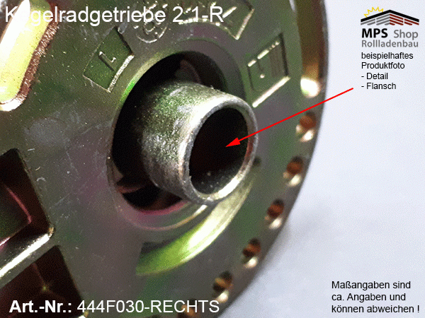 444F030-R (rechts) Kegelradgetriebe 2:1 WERU-Kopf SW40 (38mm) kl.Fuß Flansch