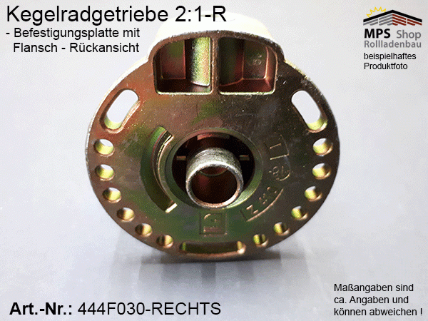 444F030-R (rechts) Kegelradgetriebe 2:1 WERU-Kopf SW40 (38mm) kl.Fuß Flansch