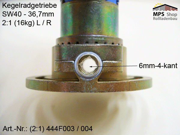 444F004 Rechts, 2:1 - Kegelradgetriebe, SW40, 16kg, kl.Fuß