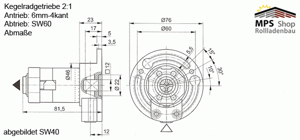 Kurbelgetriebe, 2:1 / 3:1, SW40, Kopf 38mm