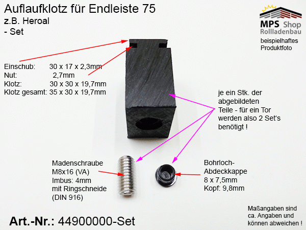 4490 0000-Set, Auflaufklotz für Endleiste 75