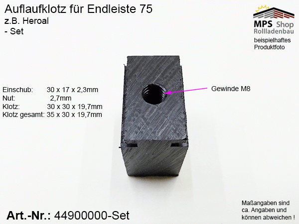 4490 0000-Set, Auflaufklotz für Endleiste 75