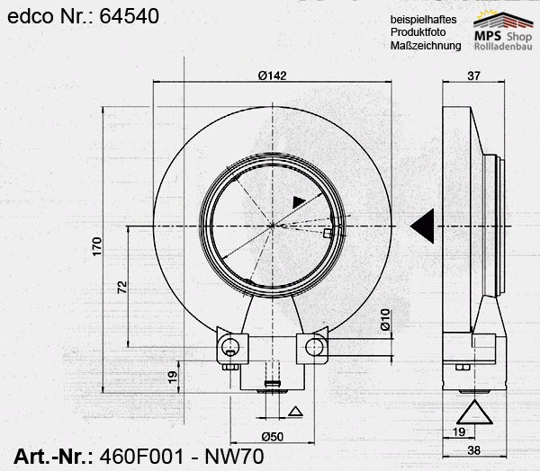 460F001 (edco 64540), wellenumschließendes Kegelradgetriebe mit AB, NW70, 8:1