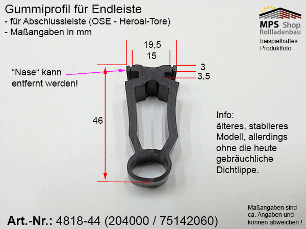 4818-44, Gummiprofil OSE ohne Dichtlippe, Meterware