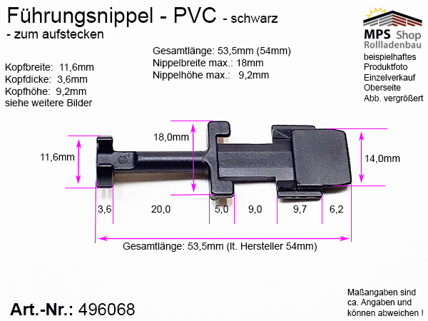 496068 Führungsnippel PVC schwarz, lang