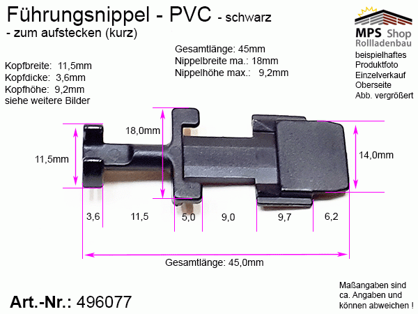 496077 Führungsnippel PVC schwarz, kurz