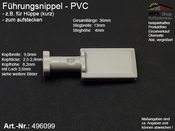 496099 Führungsnippel PVC grau - Hüppe, aufsteckbar, kurz