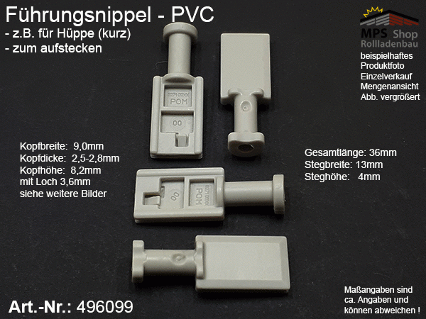 496099 Führungsnippel PVC grau - Hüppe, aufsteckbar, kurz