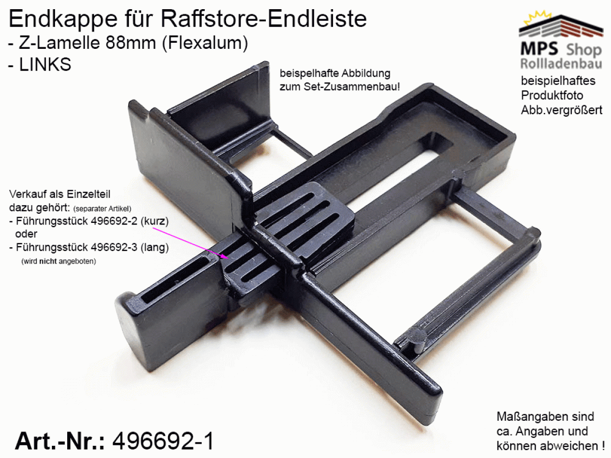 496692-1, Endkappe Z-Lamelle 88mm Flexalum, PVC-schwarz, Stk.-Teilprodukt - LINKS