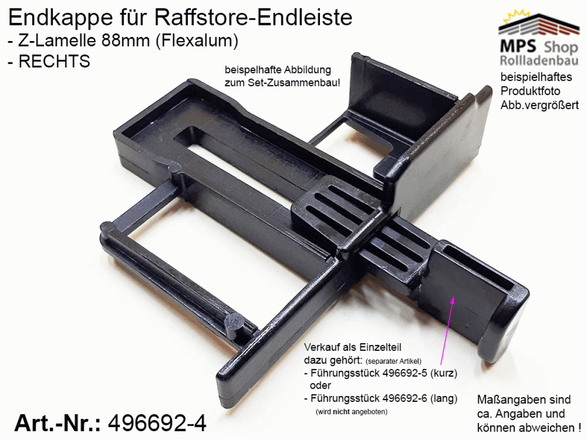 496692-4, Endkappe Z-Lamelle 88mm Flexalum, PVC-schwarz, Stk.-Teilprodukt - RECHTS