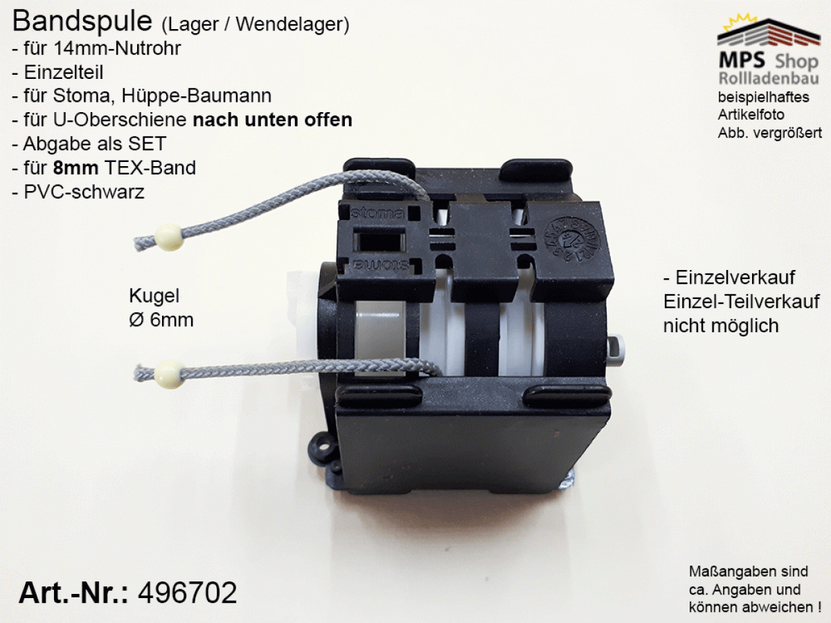 496702 - Bandspule Raffstore Stoma, Hüppe-Baumann, TEX-Band 8mm U-Schiene u.o. 58x56mm