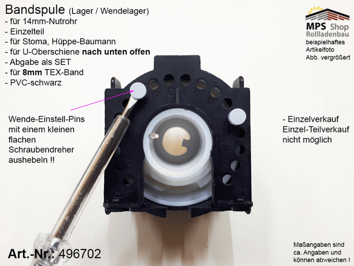 496702 - Bandspule Raffstore Stoma, Hüppe-Baumann, TEX-Band 8mm U-Schiene u.o. 58x56mm