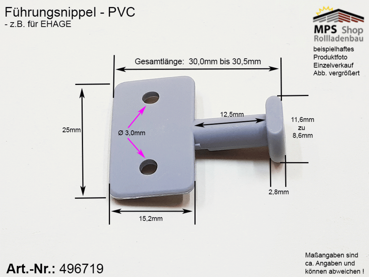 496719 Führungsnippel PVC 30mm grau - Ehage