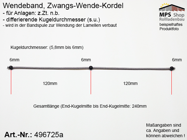 496725a, Wendeband, Zwangs-Wende-Kordel, Kugelkette - 240mm