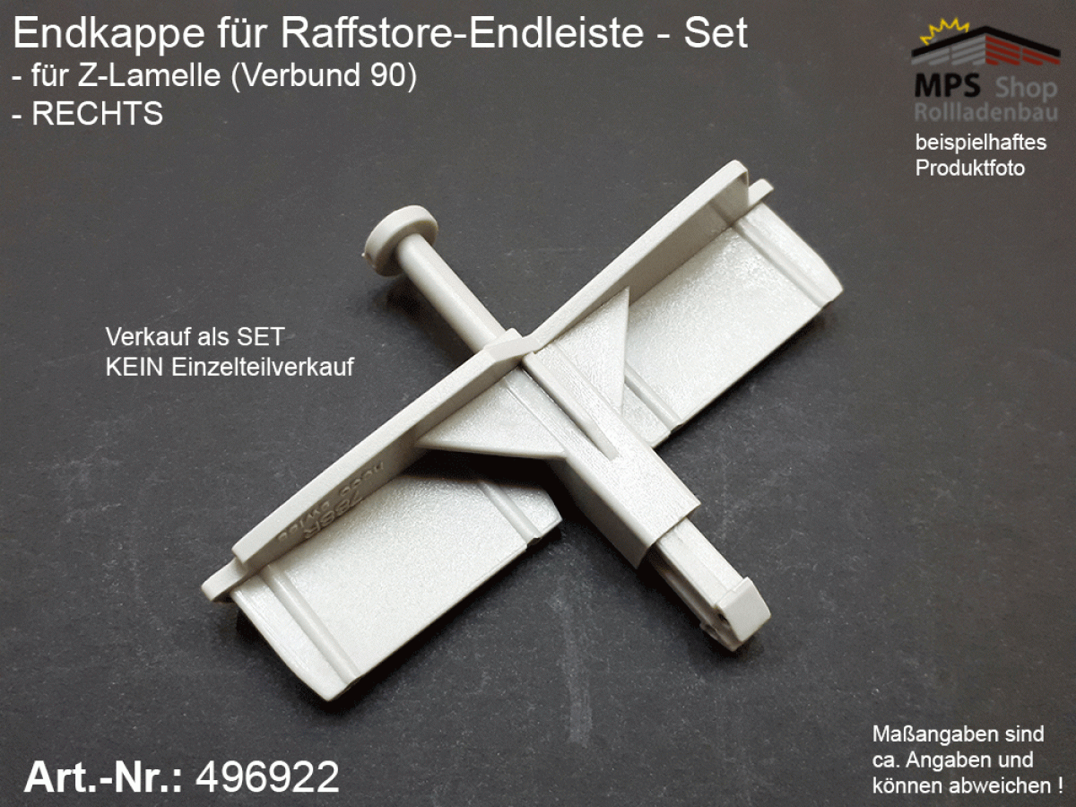 144004701, 496922, Endkappe Z-Lamelle (Verbund 90mm), PVC grau - RECHTS