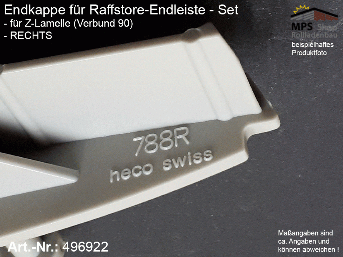 144004701, 496922, Endkappe Z-Lamelle (Verbund 90mm), PVC grau - RECHTS