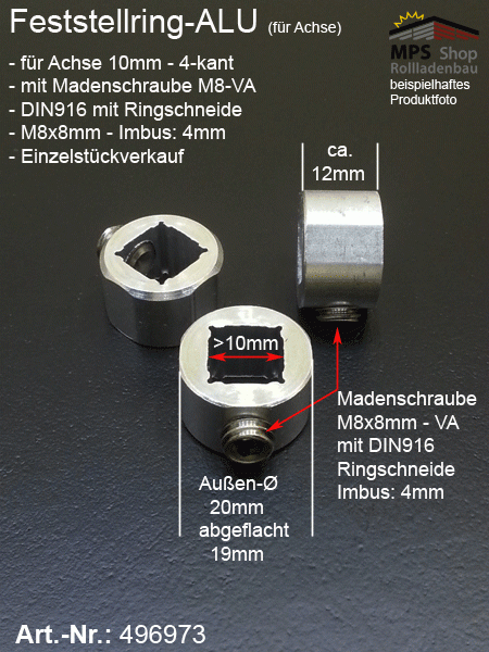 496973 Feststellring (ALU) für Achse 10/4kant