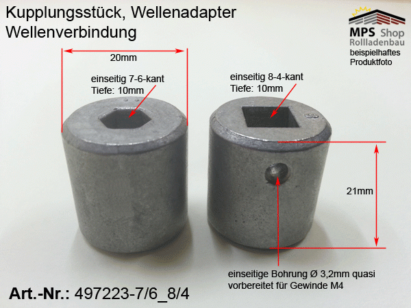 497223 Kupplung innen 7/6kant auf innen 8/4kant