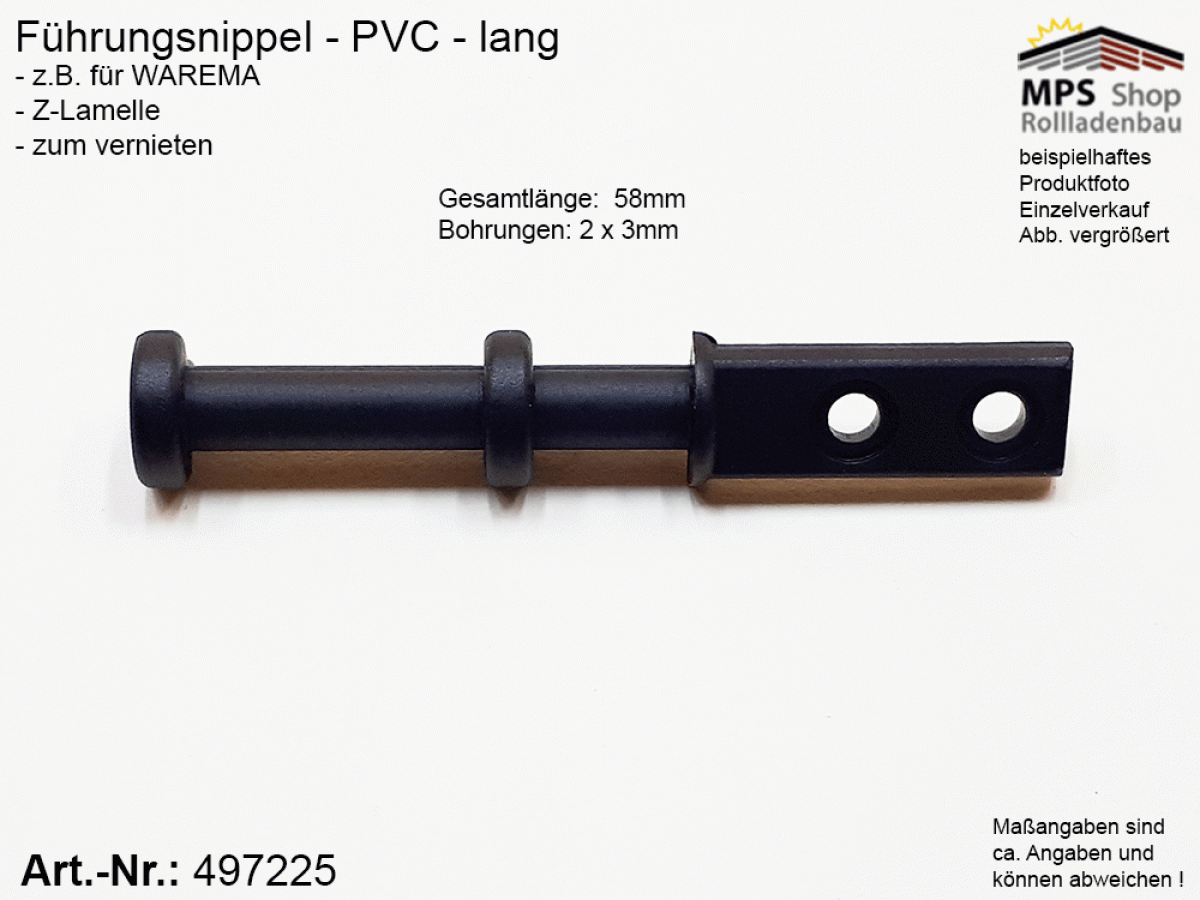 497225 Führungsnippel PVC 58mm schwarz, lang - Warema, Z-Lamelle