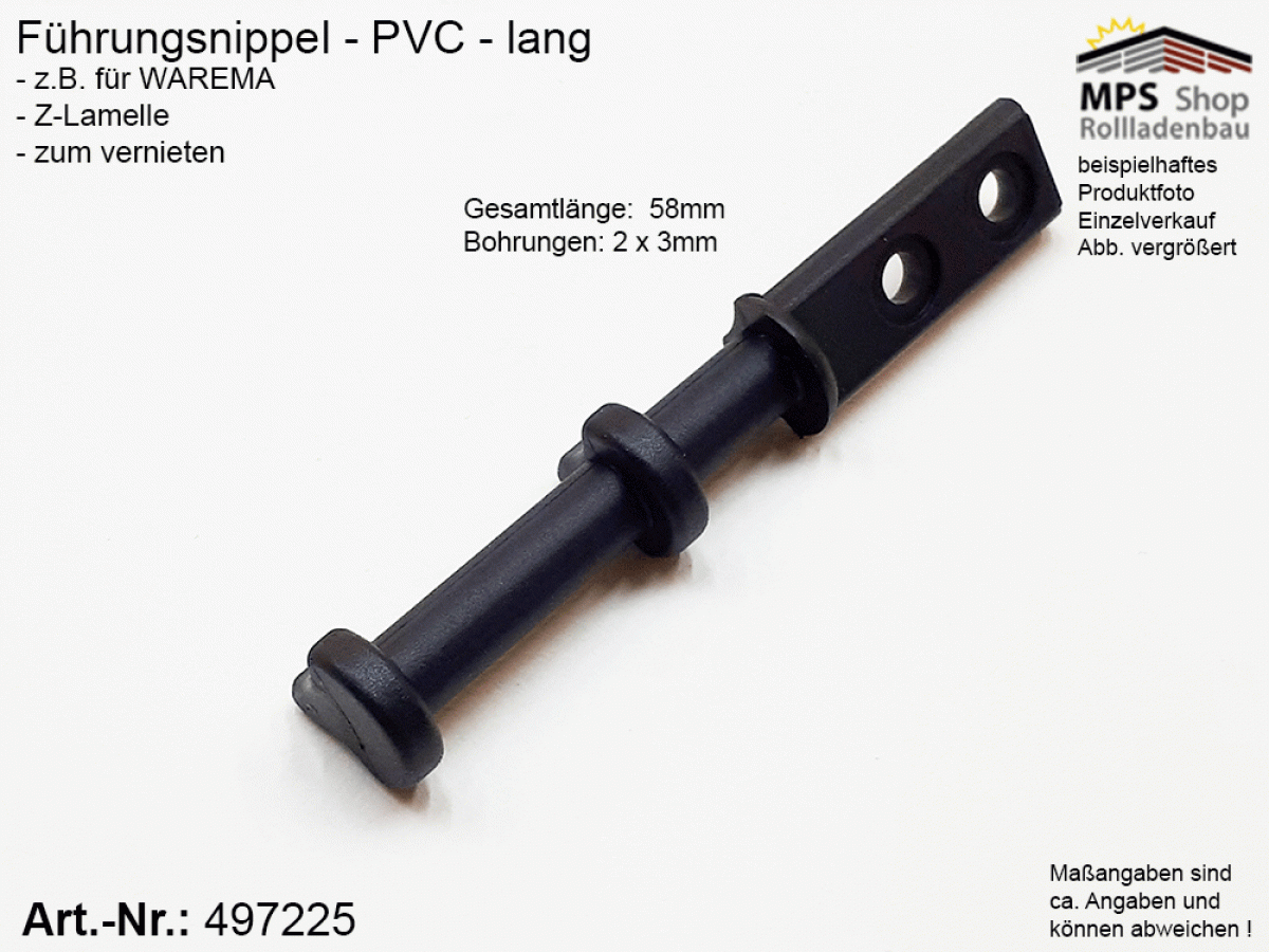 497225 Führungsnippel PVC 58mm schwarz, lang - Warema, Z-Lamelle