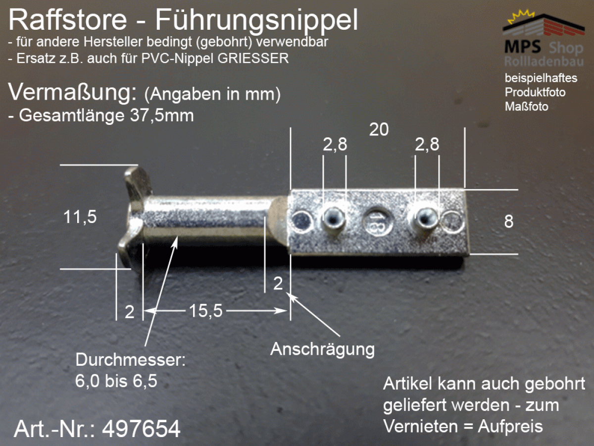 497654, Führungsnippel Metall, Länge 37,5mm