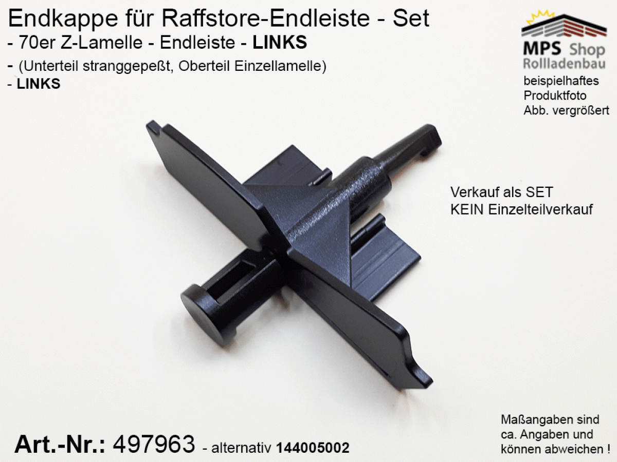 144005002, 497963-70-L-Z Endkappe 70mm, LINKS, PVC-schwarz