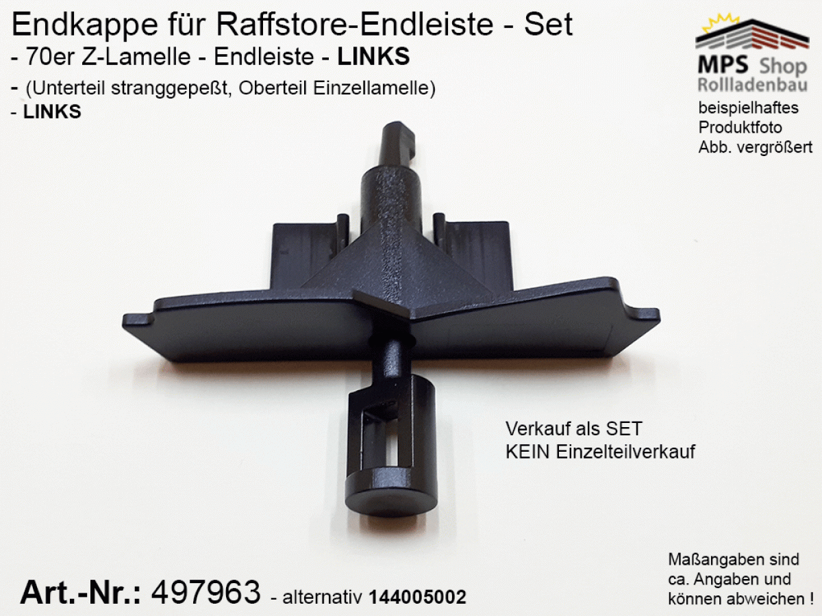 144005002, 497963-70-L-Z Endkappe 70mm, LINKS, PVC-schwarz