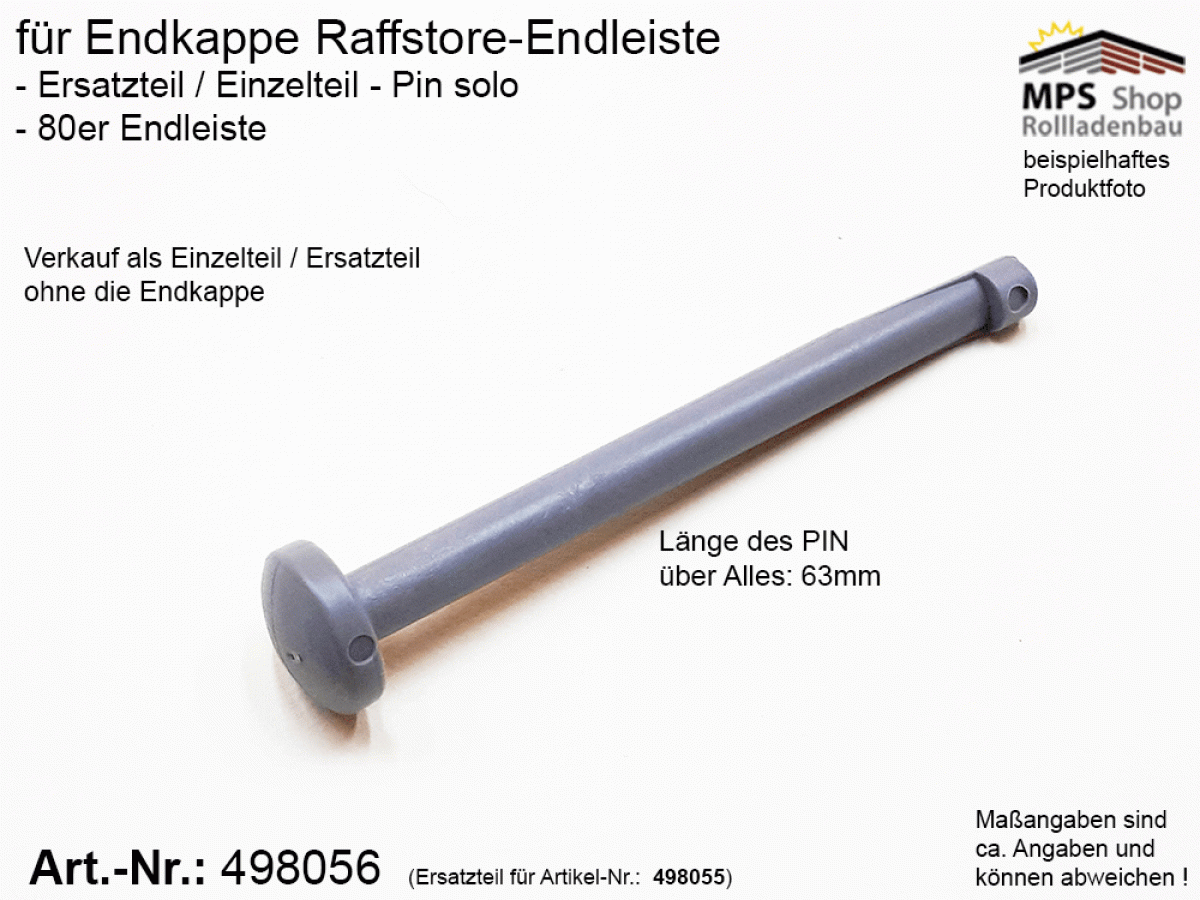 498056, Ersatzteil für Endkappe 80mm, PVC grau - PIN solo