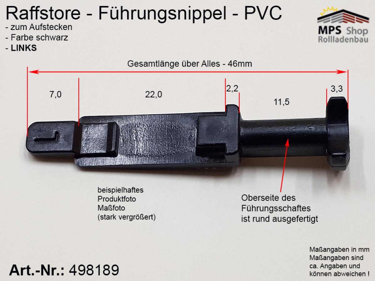 498189(L) Führungsnippel PVC, Länge 46mm - schwarz