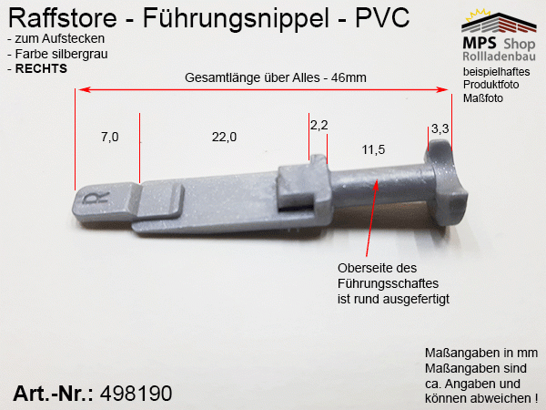 498190(R) Führungsnippel PVC, Länge 46mm - grau