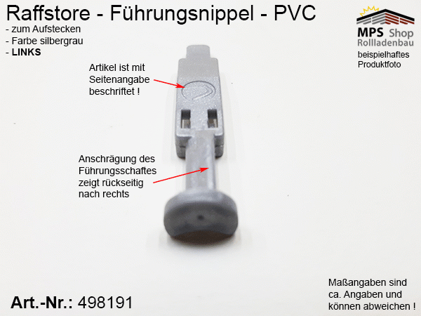 498191(L) Führungsnippel PVC, Länge 46mm - grau