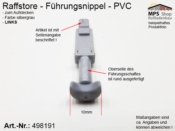 498191(L) Führungsnippel PVC, Länge 46mm - grau