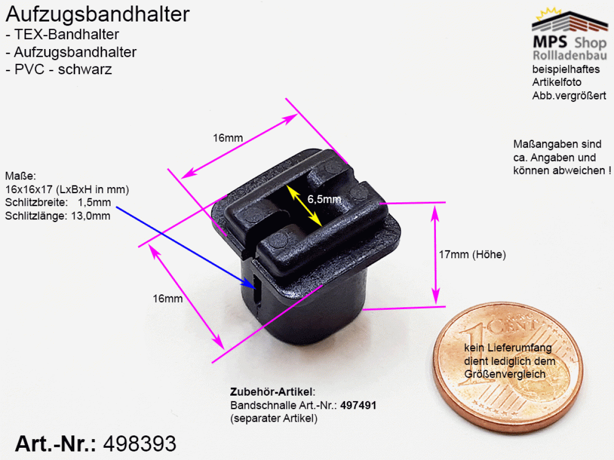 498393, US-TEX-Band-Befestigung - ohne Bandschnalle - , PVC schwarz