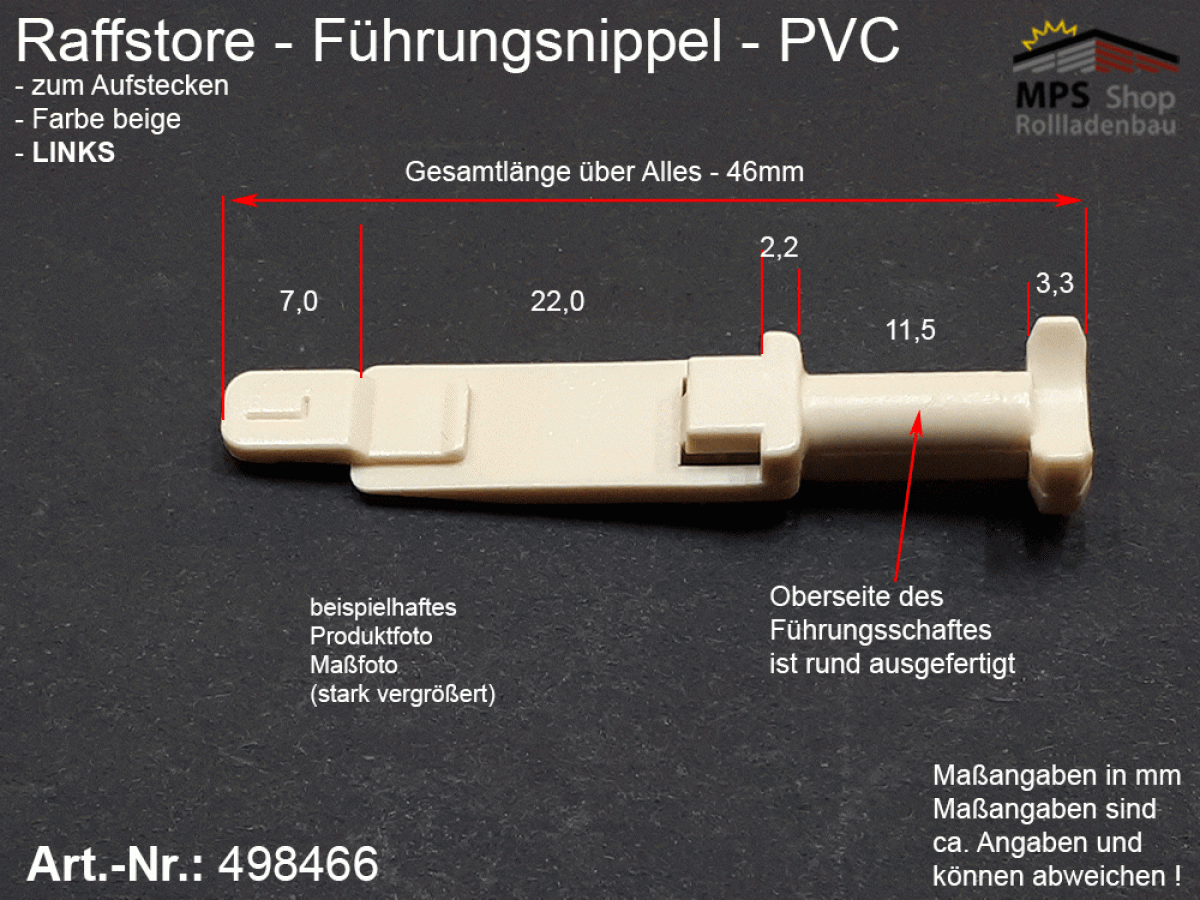 498466(L) Führungsnippel PVC, Länge 46mm - beige