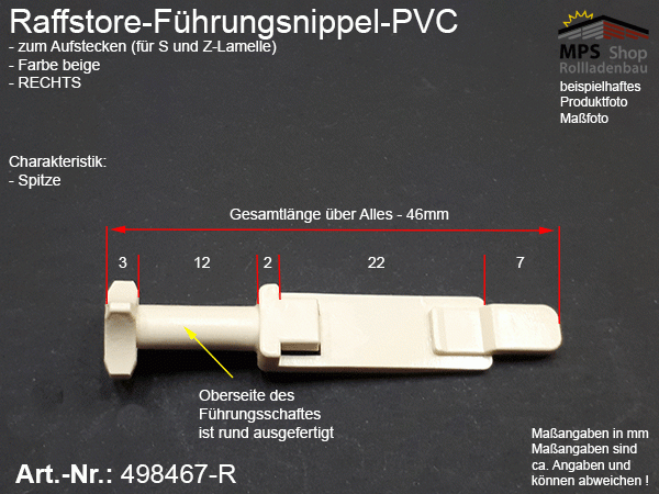 498467-R Führungsnippel PVC beige, Länge ca. 47mm