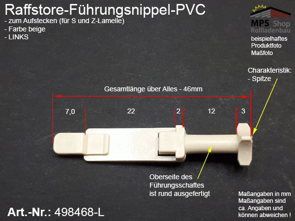 498468-L Führungsnippel PVC beige, Länge ca. 47mm