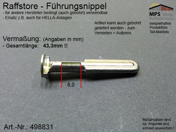 498831-124003001 Führungsnippel Metall, Länge 43,5mm (z.B. Hella) - kurz