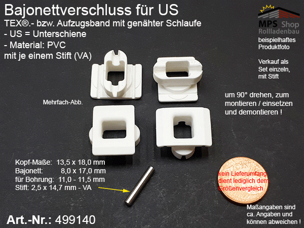 499140-Set, US-TEX-Band-Befestigung, PVC weiß, VA-Stift