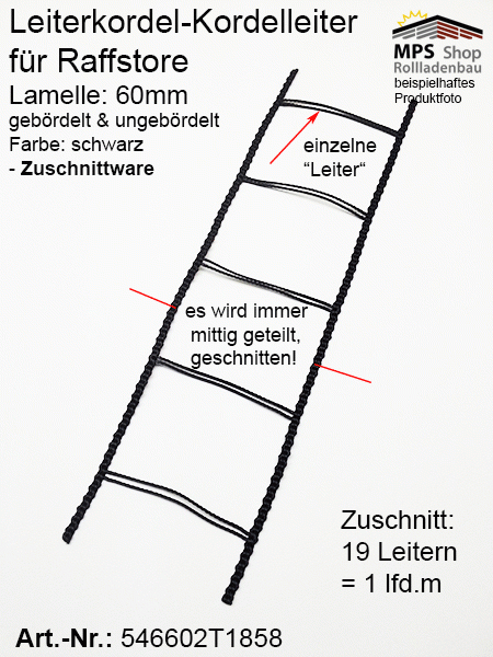 546602T1858, Leiterkordel 60er gebördelt & ungebördelt, schwarz - Zuschnittware