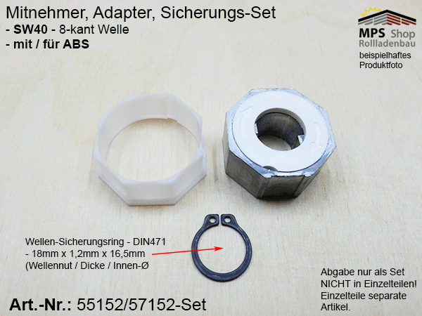 55152/57152-Set -ABS- SW40 Mitnehmer, Adapter, Sicherung