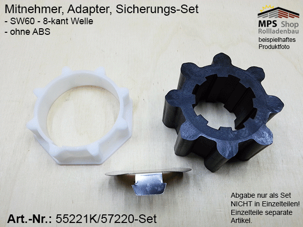 55221K/57220-Set - OHNE ABS- SW60 Mitnehmer, Adapter, Sicherung