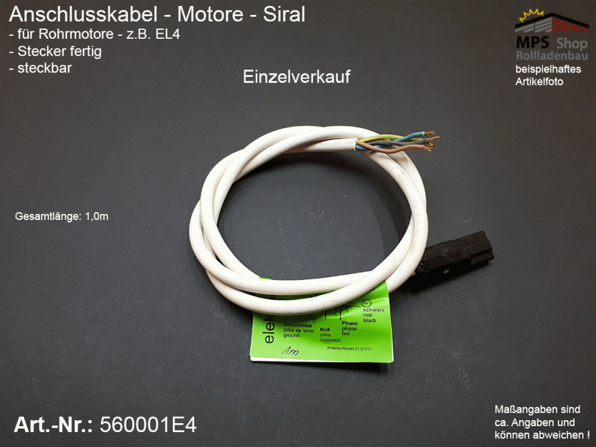 560001E4, SIRAL - Motor-Anschlusskabel, 1m, Stecker fertig, steckbar